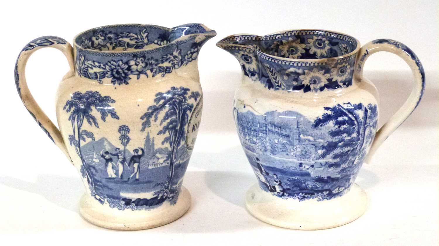 Lot 357 - Two 19th Century Staffordshire flow blue jugs,...