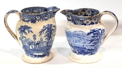 Lot 357 - Two 19th Century Staffordshire flow blue jugs,...