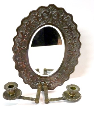 Lot 362 - A copper Arts & Crafts hall mirror with two...