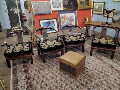 Lot 444 - A set of four Chinese hardwood ox bow back...