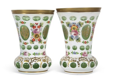 Lot 3 - A pair of Bohemian style vases, the white...
