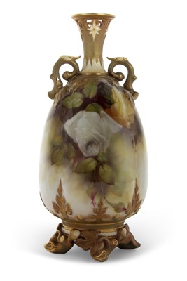 Lot 18 - A Royal Worcester vase of lobed shape, finely...