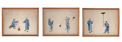 Lot 100 - A group of three Chinese watercolours on silk,...