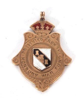 Lot 182 - A 9ct gold and enamel shield, hallmarked at...