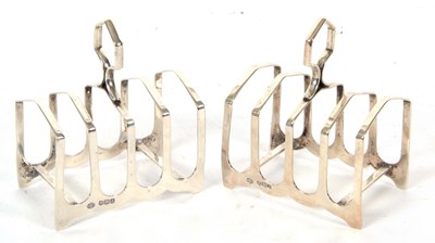 Lot 28 - Pair of Art Deco silver toast racks of angular...