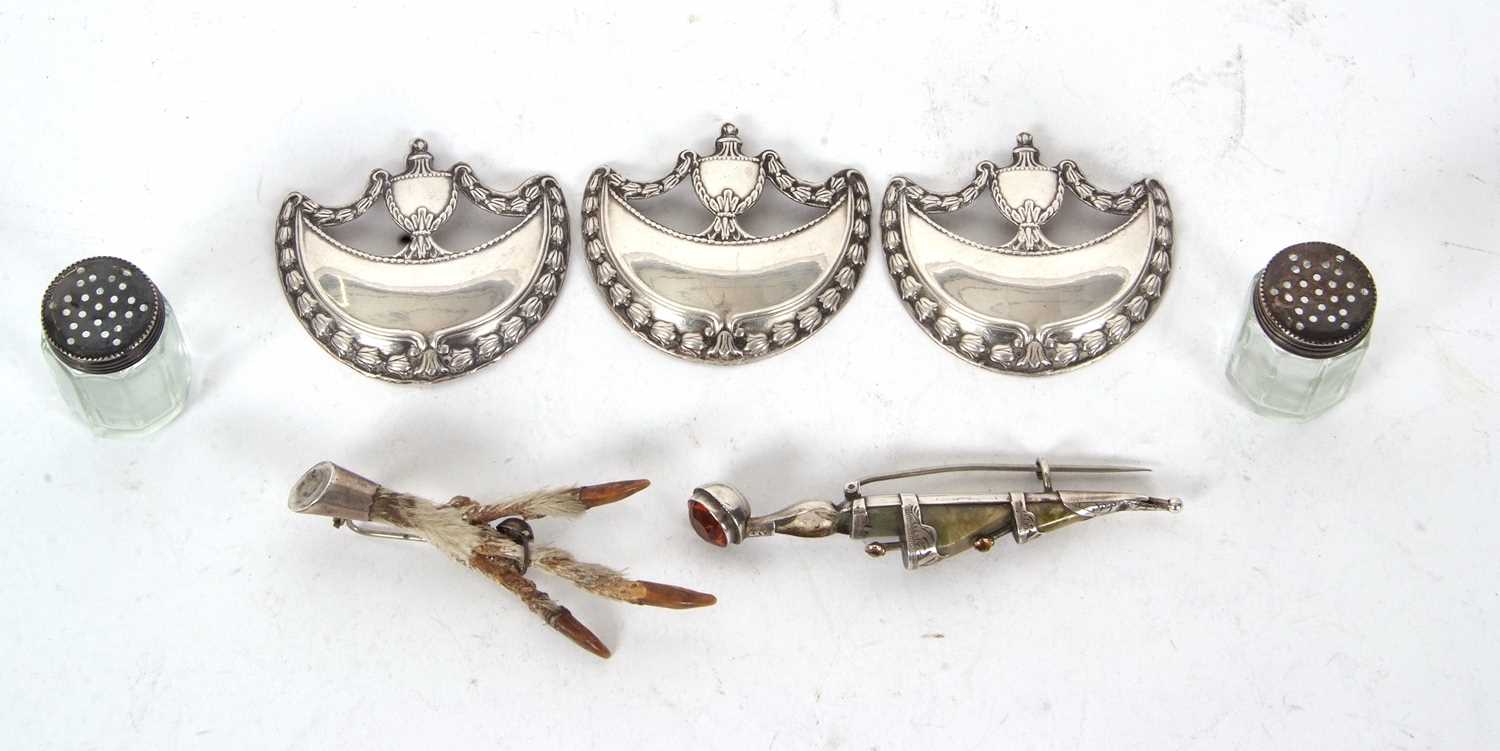 Lot 90 - Mixed Lot: Three metal crescent shaped lables...