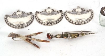 Lot 90 - Mixed Lot: Three metal crescent shaped lables...