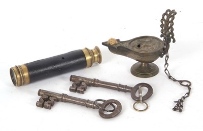 Lot 119 - Mixed Lot: Vintage brass folding telescope, a...