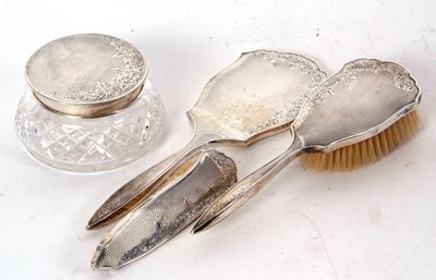 Lot 151 - Hallmarked silver three piece mounted dressing...