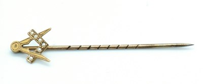 Lot 94 - A 9ct and seed pearl Masonic stick pin, 47mm...