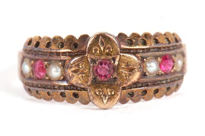 Lot 36 - A late Victorian ruby and seed pearl ring,...