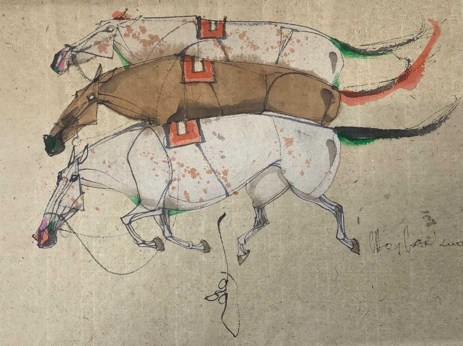 Lot 76 - Attributed to Chei Zan Gaos, trio of abstract...