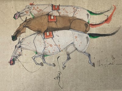Lot 76 - Attributed to Chei Zan Gaos, trio of abstract...