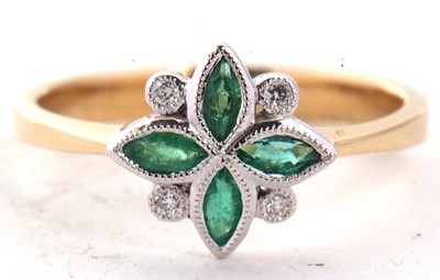 Lot 37 - An 18ct emerald and diamond ring, the four...