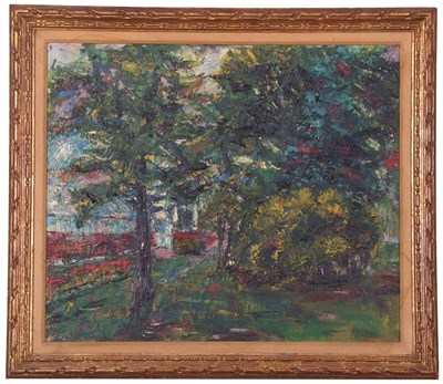 Lot 18 - SWEM (20th century), Wooded landscape, label...