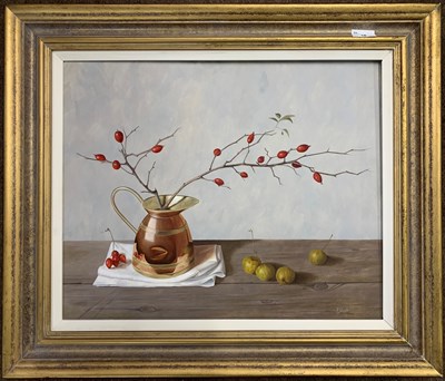 Lot 18 - R. Wyatt (British, b.1945), Still life, oil on...