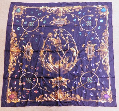Lot 115 - A Faberge silk scarf, 118 x 121cm, boxed with...
