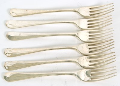 Lot 21 - Six Georgian Old English dessert forks by...