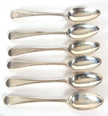 Lot 23 - Six George III double struck dessert spoons,...