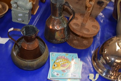 Lot 168 - Mixed Lot: Copper jugs, fish decorated tiles...
