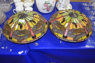 Lot 184 - A pair of Tiffany style dragonfly ceiling...