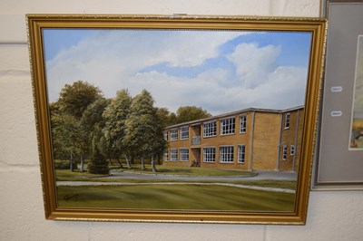 Lot 244 - K W Hastings, study of modern buildings, oil...
