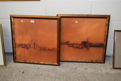 Lot 246 - A pair of modern abstract prints, framed and...