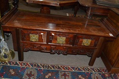 Lot 478 - Low Chinese hardwood side table with three...