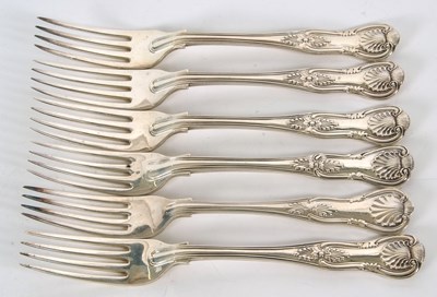 Lot 36 - Six Kings pattern table forks, double struck,...
