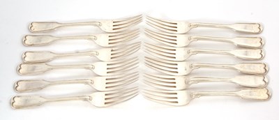 Lot 22 - Eleven Victorian silver dessert forks, fiddle...