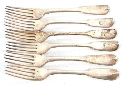 Lot 66 - Six Georgian silver dessert forks, fiddle...