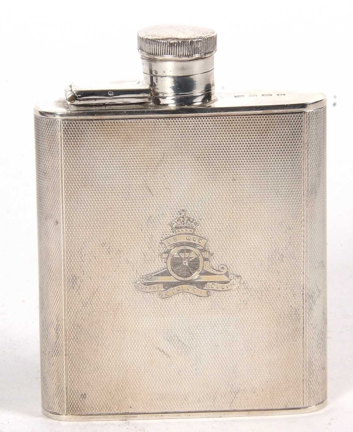 Lot 74 - A George VI silver spirit flask, engine turned...