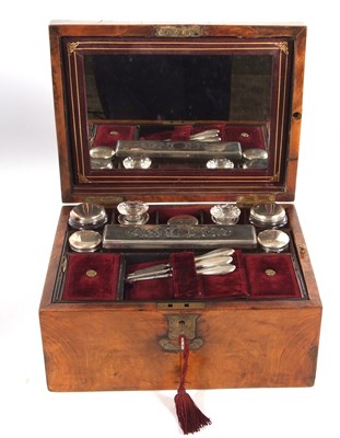 Lot 87 - A Victorian walnut vanity box, the dome lid...