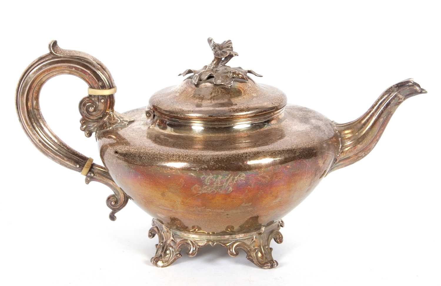 Lot 98 - A William IV silver teapot of compressed...