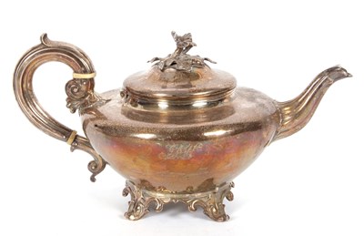 Lot 98 - A William IV silver teapot of compressed...