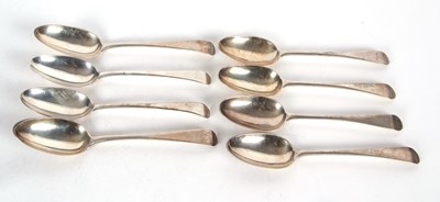 Lot 100 - A group of eight antique silver tablespoons,...