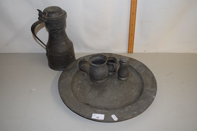 Lot 10 - Mixed Lot: Large pewter plate, pewter covered...