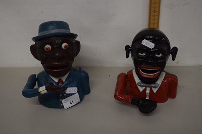Lot 41 - A pair of novelty metal money boxes