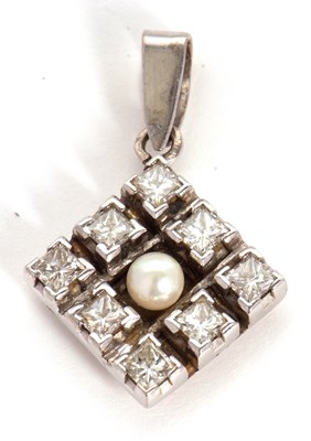 Lot 101 - A silver, diamond and cultured pearl pendant,...
