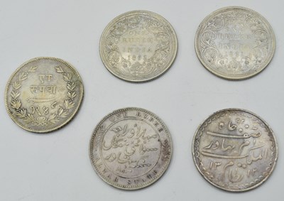 Lot 69 - Quantity of Five Victorian silver one rupee...