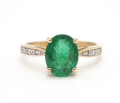 Lot 65 - A 9ct emerald ring, the oval emerald, approx....