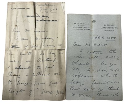 Lot 482 - Two Letters from Prince Frederick Duleep Singh dated 1908/09