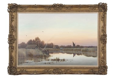 Lot 616 - Colin Burns (b.1944), Norfolk river landscape...