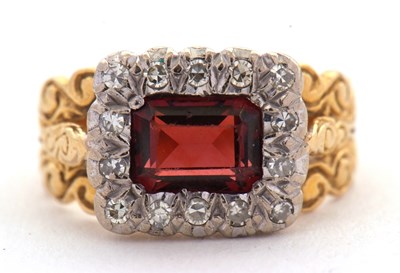 Lot 325 - A 19th century 18ct garnet and diamond ring,...