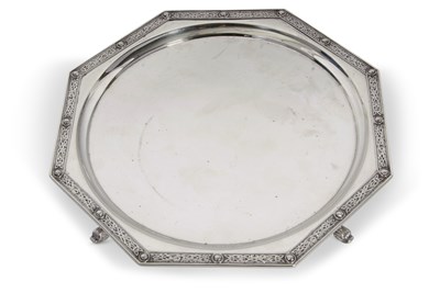 Lot 276 - An Art Deco silver salver having an octagonal...