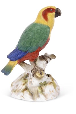 Lot 18 - A large Meissen model of a parakeet seated on...