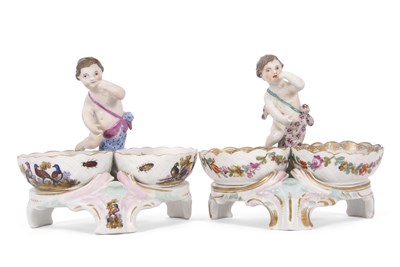 Lot 20 - A pair of Berlin porcelain salts, the bowls...