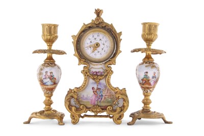 Lot 30 - A small late 19th Century clock garniture,...