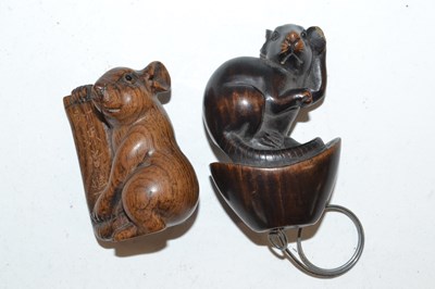 Lot 382 - Two hardwood carved rat netsukes