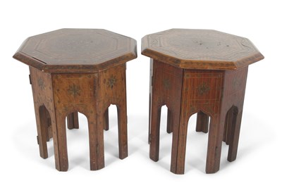 Lot 400 - A Pair of small Indian hardwood and brass...